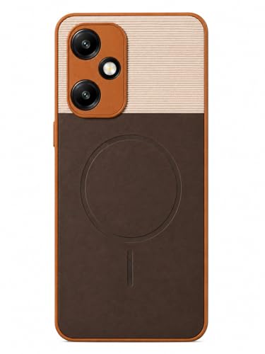 Image of Bintage Mac Safe Design Hard Slim Back Case | Soft Border Camera Protect | Dual PU Leather Finish Back Cover Compatible for Mi Poco M6 5G - White & Cherry Brown
