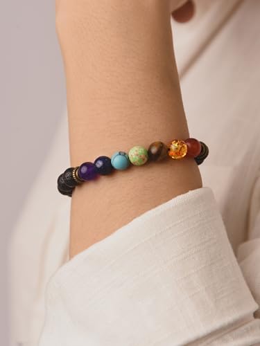 MINACHI Natural Stone Beads Bracelets for Women Men, 7 Chakra Yoga Meditation Jewelry, Aromatherapy Essential Oil Diffuser Bracelets Bangle - Image 4