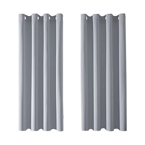 MRTREES Cortina Habitacion Opaca Termica 2 Piezas 140×145cm Cortinas Salon Moderno Aislantes Frío Calor Luz Cortinas Cortas para Ventana Dormitorio Infantil Bebe Niños Gris Claro con Ojales