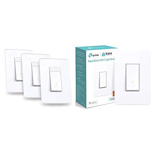 Kasa Smart Dimmer Switch by TP-Link, Single Pole, Needs Neutral Wire, WiFi Light Switch, 3-Pack & Light Switch by TP-Link, Single Pole, Needs Neutral Wire, 2.4Ghz WiFi Light Switch, 1-Pack, White