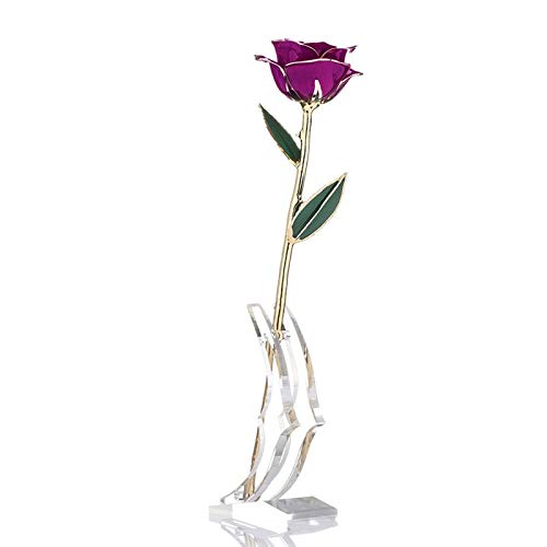 OVAQUIXI Rosa Real Bañada en Oro de 24 Quilates, Flor Preservada, Decoración, Regalo Dorada con Soporte para el Día de San Valentín, Aniversario, Boda