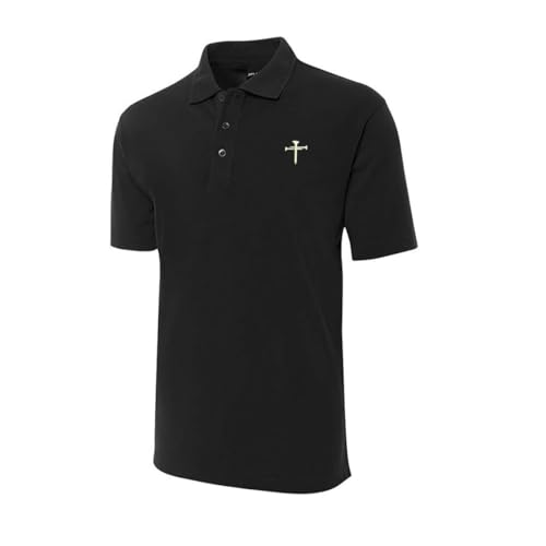 WINGZOO Men's Embroidered Polo Shirt Nail Cross Embroidered Short Sleeve Regular-Fit Advantage Performance Shirts Black