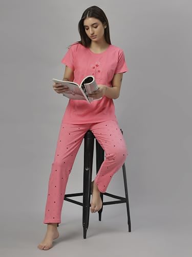 Image of DZZO Women's Cotton Printed Night Suit Set of T-Shirt & Pyjama, Night wear Dress, Relaxed wear for Women /Girls
