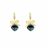 ZRFAMILY Diamond Bow Earrings,Super Flash Light Luxury Fashion Earrings(Green Diamond Bow)