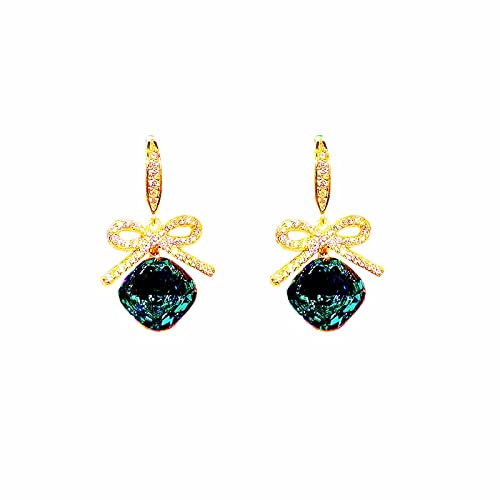 Zrfamily Diamond Bow Earrings,Super Flash Light Luxury Fashion Earrings(Green Diamond Bow) #TOP10