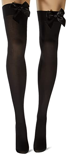 Leg Avenue Women Plus Size Satin Bow Accent Thigh Highs Costume Hosiery, Black, 1X Us #TOP2