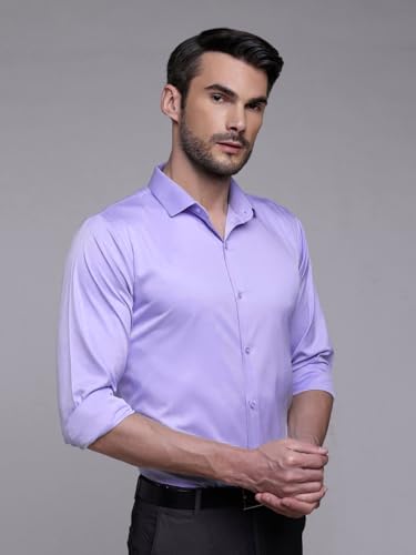 Image of IndoPrimo Men's Satin Shirt with Spread Collar Neck Line Solid Pattern Full Sleeves Regular Fit Western Style and Standard Length