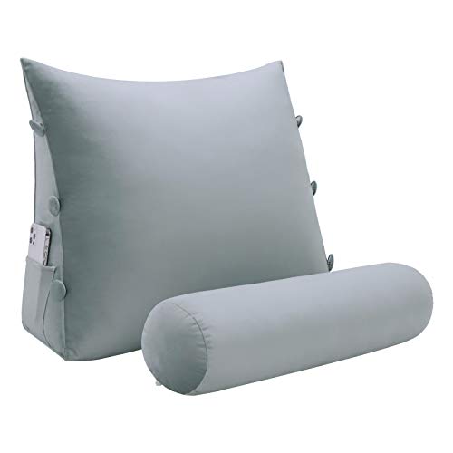 VERCART Bed Wedge Pillow Adjustable Reading Throw Cushions for Sleeping Triangular Bedrest Lumbar Neck Back Support Pillows with Removable Velvet Cover, Grey 23.5 Inches VERCART Bed Wedge Pillow Adjustable Reading Throw Cushions for Sleeping Triangular Bedrest Lumbar Neck Back Support Pillows with Removable Velvet Cover, Grey 23.5 Inches