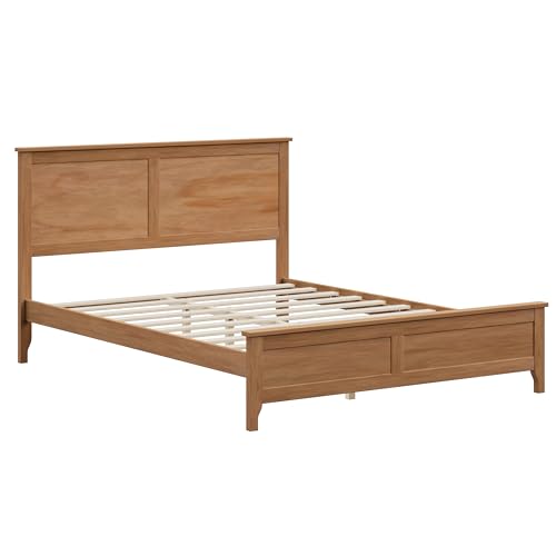 Image of Harper & Bright Designs Modern Farmhouse Platform Queen Bed Frame, Solid Wood Platform Bed Frame with Headboard, Sturdy Wooden Foundation with Wood Slats for Living Room, Seadrift