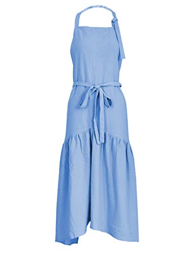 TOCONFFON Kitchen Ruffle Cute Apron Cotton Linen Aprons for Women(Light Blue,One Size)