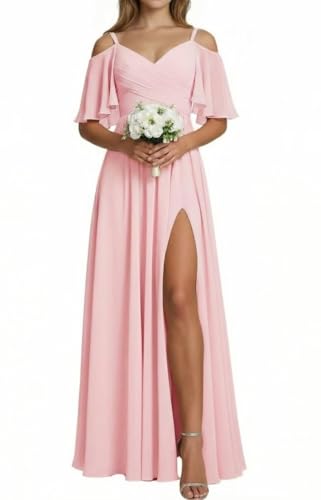 Robe de bal en mousseline fluide ZMKI710 à bretelles pour mariages d'été et soirées chics