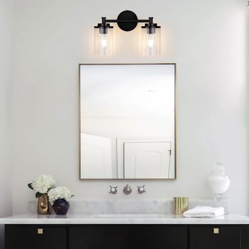 Image of Bathroom Light Fixtures Black Vanity Lights 2-Light Bathroom Vanity Light 14 Inches Vanity Lighting for Bathroom Wall Lamp for Mirror Farmhouse Vanity Lighting Fixtures for Hallway Wall