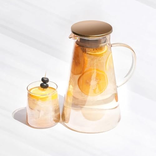 Image of Bellemax Diamond Premium Water and Juice Glasses Set of 6 and Brwon Jug Set Combo,(6 Pieces Glasses 200ML and 1 Water Juice Jug 1 Liter), Transparent, Glass and Jug Set (Octagon Set)
