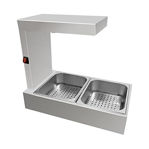 Infrared French Fry Warmer Overhead Heat Lamp Fry Warming Station with (2) Food Pan (DH-310) Cover