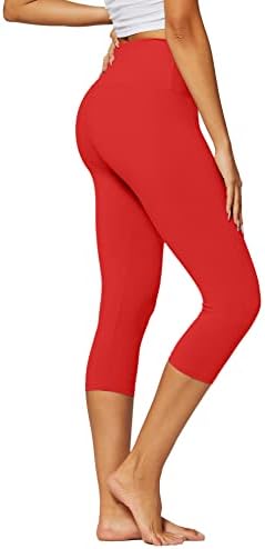 Red Premium Buttery Soft High Waisted Capri Leggings for Women - 5" Wide Band - Workout Leggings for Women Tummy Control - Small - Medium - SL5-Capri-Red-SM