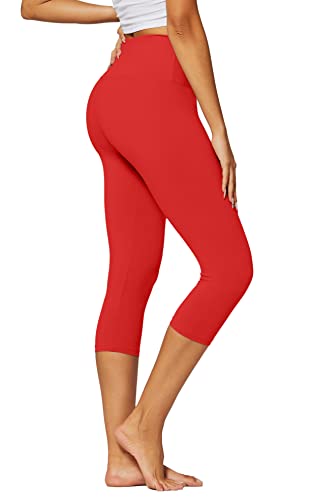 Red Premium Buttery Soft High Waisted Capri Leggings For Women - 5" Wide Band - Workout Leggings For Women Tummy Control - Large - X-Large - Sl5-Capri-Red-Lx #TOP3