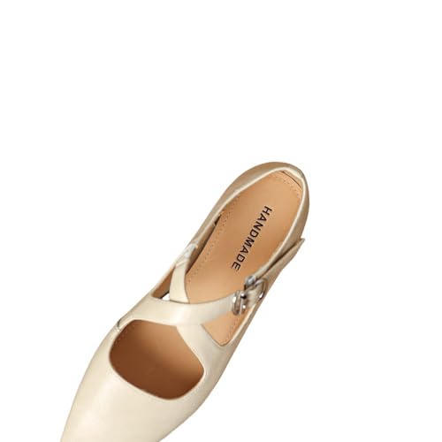 TinaCus Handmade Women's Genuine Leather Square Toe Cross Strap Buckle Dress Mary Jane Flats3