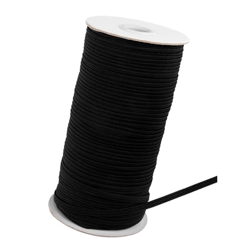 Bande élastique noire - 100 m - Cordon élastique solide et plat - Pour la maison, le bricolage, l'artisanat et les tissus à proximité (noir, 5 mm)