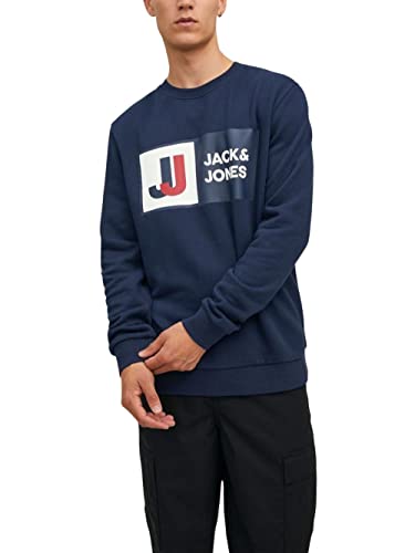 Jack & Jones Jcologan-Sudadera de Cuello Redondo, Azul Marino, M para Hombre
