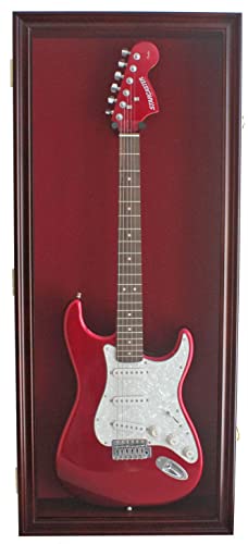 DisplayGifts 42' Electric Guitar Display Case Cabinet Shadow Box with Guitar Hanger Stand, Lockable...