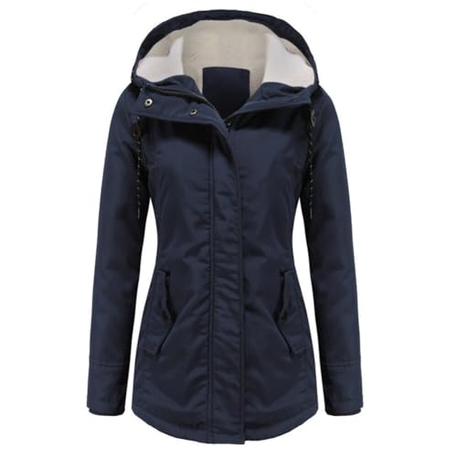 YYNUDA Damen Winterparka Dicker Warm Lang Wintermantel mit Fellkapuze Winter Jacke Outdoor Jacke für Winter Blau XL