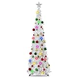 N&T NIETING Christmas Tree, 5ft Collapsible Pop Up White Tinsel Christmas Tree Coastal Christmas Tree for Holiday Xmas Decorations, Home Display, Office Decor