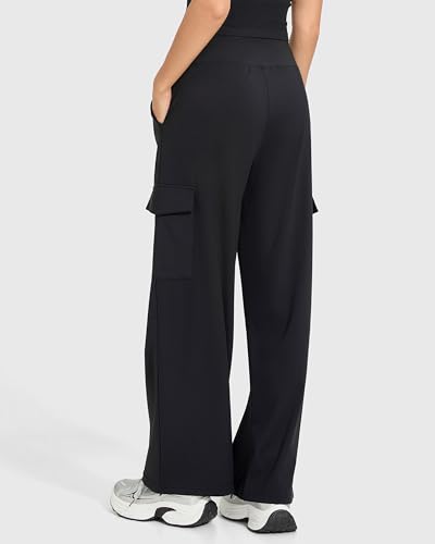 MOOSLOVER Women Wide Leg Cargo Pants with Pokets High Waisted Stretch Lounge Palazzo Casual Work Trousers3