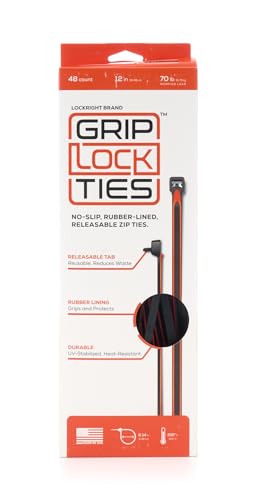 Grip Lock Cable Ties Zip Ties 12 in Long Red Rubber Lined Nylon Black Reusable Set of 48