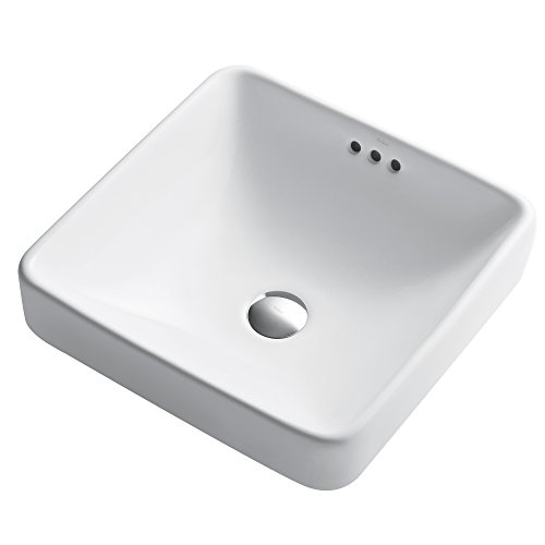 Kraus KCR-281 Elavo Square Semi-Recessed Vessel White Porcelain Ceramic Bathroom Sink thumb #8