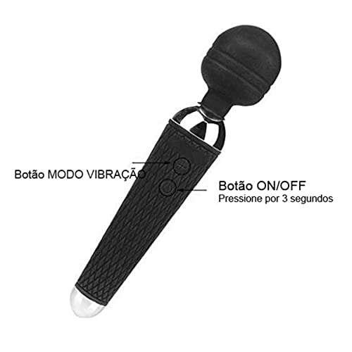 Vibrador Massageador Recarregável com 10 Modos de Vibração 20 x 4 cm Preto - Magic Wand REF:MM1015