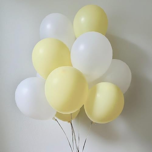 Image of Regular Balloon Combo For Decoration with Glue Dots & Balloon Arch Strip - Party Decor Set For Easy Party Setup (WHITE YELLOW, 100)