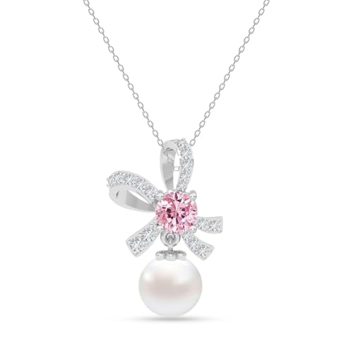Image of Clara 925 Sterling Silver Pearl Pendant Necklace with Chain | Platinum Plated | Minimal Daily Wear | Gift for Women & Girls