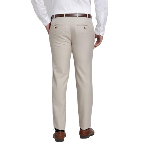 Image of Park Avenue Men's Mid Rise Checks Pattern Super Slim Fit Polyester Blend Flat Front Formal Trouser