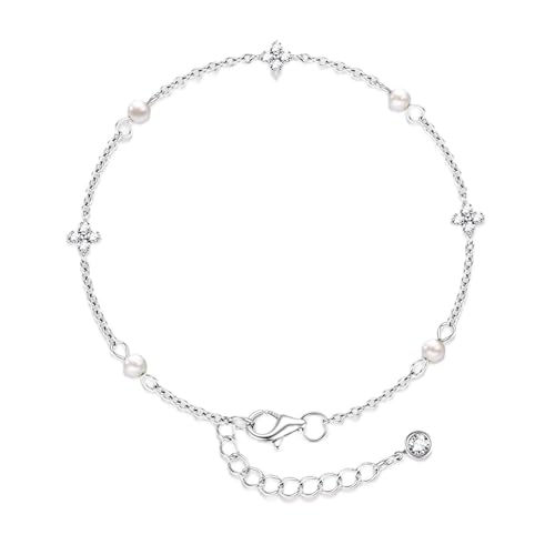 Image of LOLIAS Clove Silver Bracelet for Women 925 Sterling Silver Dainty Link Chain Bracelets with Pearl Adjustable Women's Bracelet Jewellery for Women Ladies Girls