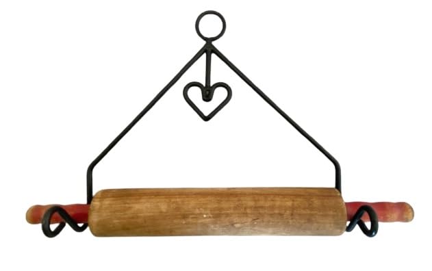 Rolling PIN Rack with Heart - Solid Wrought Iron Kitchen Wall Mount Holder Amish Handcrafted USA