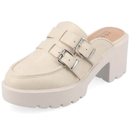 Journee Womens Light Weight Platform Mule Slip On Almond Toe Block Heel Buckle Brydie Comfort Foam Pumps