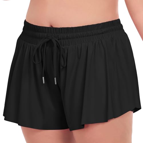 COOTRY Plus Size Flowy Athletic Shorts for Women 2 in 1 High Waist Butterfly Shorts Workout Running Tennis Skirt Summer3