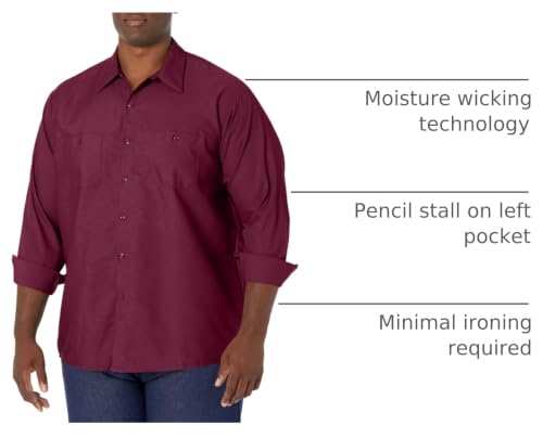 Image of Red Kap Men's Long Sleeve Industrial Work Shirt | Moisture Wicking Button Up, Wrinkle Resistance Fights Fading & Stains
