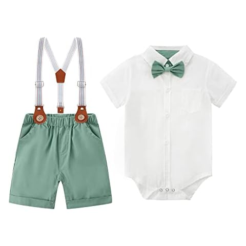 Benylion Baby Wedding Outfit Green Baby Boy Gentleman Suit Toddler Formal Bow Tie Shirts Birthday Cake Smash Party Clothes 6-12 Months Cover