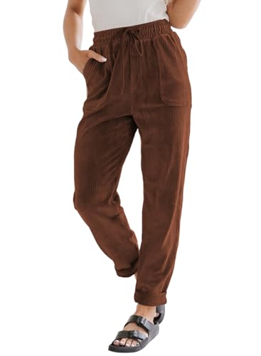 EVALESS Womens Corduroy Pants Straight Leg Fall Teacher Pants Coffee M
