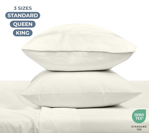 Image of ROYALE LINENS 100% Organic Cotton Percale Pillowcases Set of 2 - Standard Size Percale Pillowcase - Standard Set of 2 Pillow Cover - Breathable, Cool & Crisp Ivory Pillow Cases (20 inchx26 inch, Ivory)