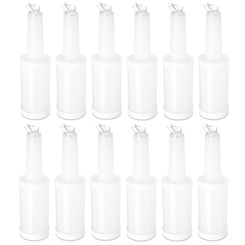 Soro Essentials- 1 qt. Bar Juice Pour Bottles Plastic White Color Set of 12- Store and Pour Containers Bar Plastic Juice Pourers Bartending Bar Mixer Bottles Barware for Bar Home Party Kitchen