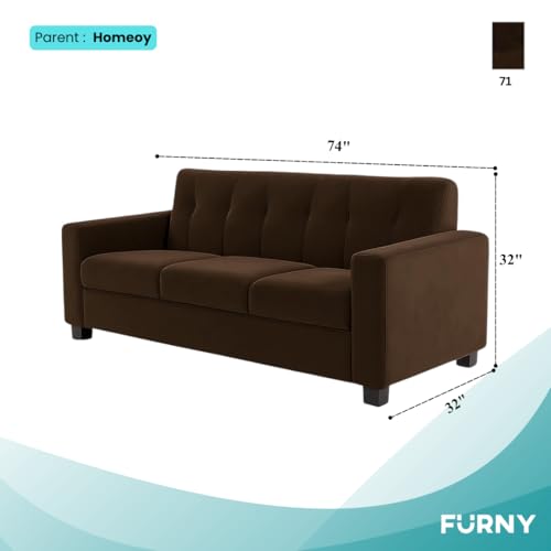 Image of FURNY Homioy 3 Seater Fabric Sofa Set (Brown) with Velvet Fabric | Durable Comfort | Ideal for Living Room