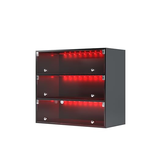 Banzeem Stackable Sneaker Storage with Lights for Up to 9 Pairs of Shoes Sneaker Case with Glass Doors Clear Shoe Boxes Stackable and Wooden Showing Shoe Rack for Space Saving Black