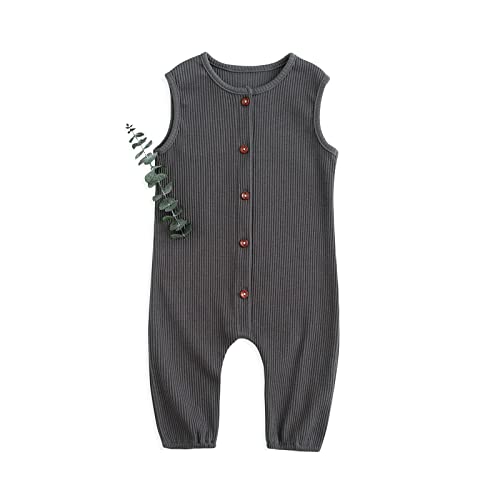 Simplee Kids Baby Boys Girls Jumpsuits Rompers Sleeveless Onesie Bodysuits One-Piece Outfits For Spring Solid Color #TOP23