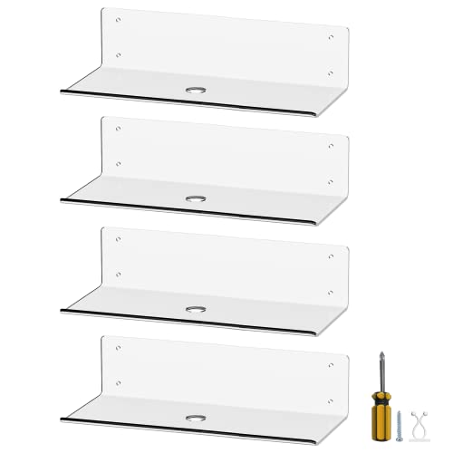 Clear Acrylic Floating Shelves 4 Pack, 9.4'' Wall Mounted Shelves