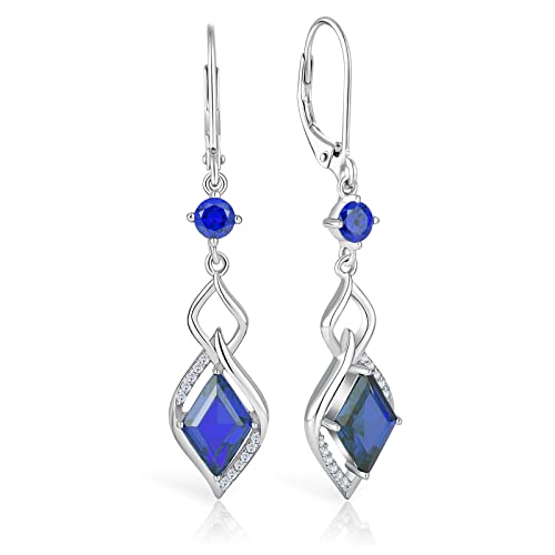Rgemcy Infinity Dangle Earrings - 925 Sterling Silver Rhombus Cubic Zirconia Leverback Earrings Gifts For Women（Sapphire） #TOP1