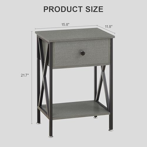 Image of VECELO Nightstand,Modern Bedside End Tables, Night Stand with Drawer and Storage Shelf for Living Room Bedroom, Industrial Metal Frame