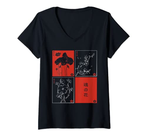 Mujer 80s & 90s Vaporwave Aesthetic Cherry Blossom Retro Japanese Camiseta Cuello V