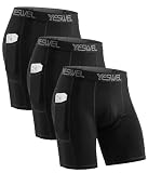 YESWEL Kompressionsshorts Herren 3er Pack mit Handytasche, Schnelltrocknende Radlerhose Kurz, Elastische Sport Tight Unterhosen,Atmungsaktive Laufunterwäsche Funktionsshorts (Schwarz,L)